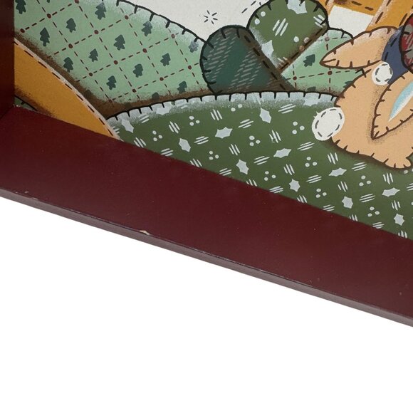 Wooden Serving Tray With Rustic Country Noel Snowman Scene - Picture 4 of 7